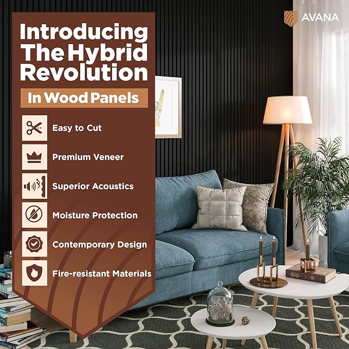 Avana Modern Acoustic Wood Wall Panels – 94.4 x 12.6 Inch Black Oak Acoustic Panels 1 PC – Wall Panels For Interior Wall Decor For Homes, Offices, Studios – Sturdy & Durable Wood Panels For Wall