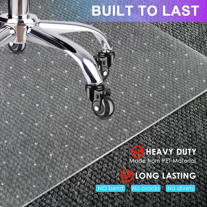 Vicwe Office Chair Mat for Carpet, 32'' x 55'' Computer Desk Chair Mat for Carpeted Floors, Easy Rolling Hard Mat for Office Chair on Carpets, Anti-Slip Carpet Protector Mat Clear,Ship Flat