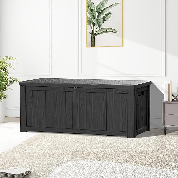 Yardgrace Extra-Large 150 Gallon Outdoor Chest Storage Waterproof - Outside Storage Box & Bench, Resin Deck Chest for Patio/Pool, Lockable UV-Resistant, Onyx Black