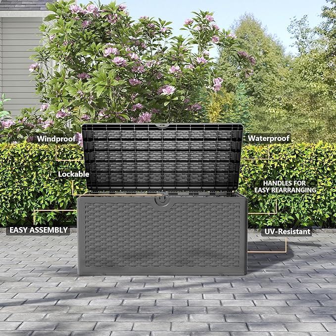 Yardgrace 80 Gallon Pro Resin Deck Box, Waterproof Outdoor Storage Bin for Patio, Poolside, and Garden, Lockable & UV-Resistant, Black