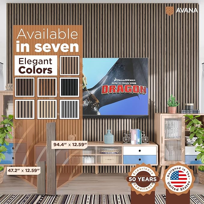 Avana Acoustic Wood Wall Panels – 47.2 X 12.6 Inch Walnut Acoustic Panels 2 PCs – Modern Wall Panels For Interior Wall Decor for Homes, Offices, Studios – Sturdy And Durable Wood Panels For Wall
