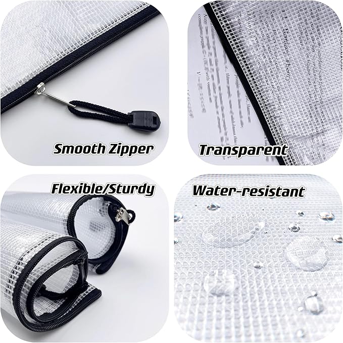 Oaimyy-18 Pcs,Plastic Mesh Zipper Pouch Document Folders Bag Zipper Zip File Folders for Office Supplies, Travel,Organizing Storage (6 Sizes, Black)