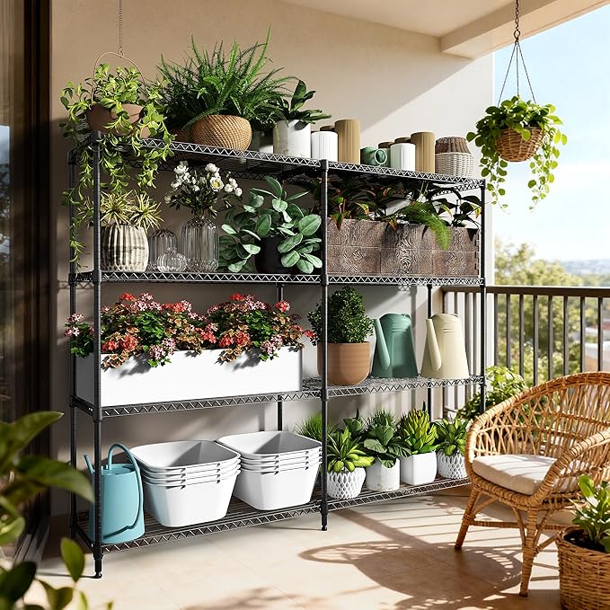 M MZG 4 Tiers Storage Shelves Load 1200LBS, Metal Shelving Wire Metal Shelving Unit Shelves for Storage Adjustable Garage Shelving for Pantry Kitchen Garage Black 15.8" D x 33.5" W x 59.5" H