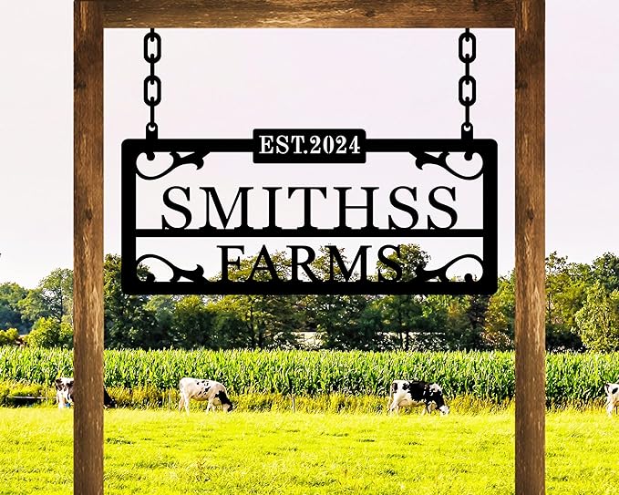 Personalized Hanging Metal Farm Signs, Personalized Outdoor Ranch Sign, Outdoor Farm Signs,Personalized Last Name Metal Sign,Custom Large Metal Farmhouse Farm Sign,Family Name Sign