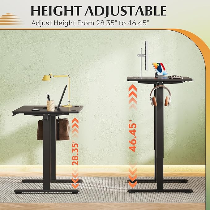 DEVAISE 48 x 24 Inches Standing Desk, Whole-Piece Desktop Electric Standing Desk with Adjustable Height,Cable Holes, 3-Preset Memory Sit Stand up Desk, One-Piece Computer Desk for Home, Office (Black)