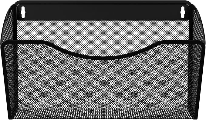 EasyPAG Single Pocket Wall File Organizer, Mesh Hanging File Folder Organizer for Letter/A4 Size Folders Wall Mounted Vertical Mail Holder for Paperwork, Office, Home, School, Black