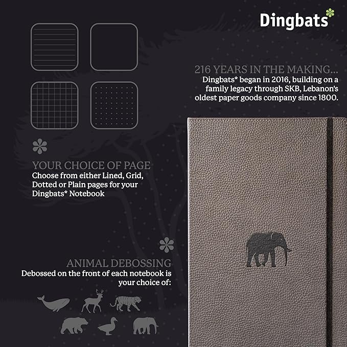 Dingbats* - Wildlife A4 Grid Notebook - Extra Large Hardcover PU Leather Journal - for Work, Travel - Pocket, Elastic Closure, Pen Holder, Bookmark