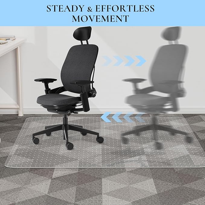 HOMEK Office Chair Mat for Carpet, 53" x 45" Studded Desk Chair Mat for Low Pile Carpeted Floors, Transparent Carpet Protector Mat for Office Chairs