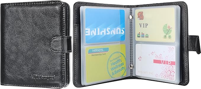 Wisdompro Business Card Book Organizer, Premium PU Leather Wallet Name Credit ID Card Holder Case with Magnetic Shut for 64 Business Cards (Build in 64 Card Slot & 14 Small Cells for Memory Cards)