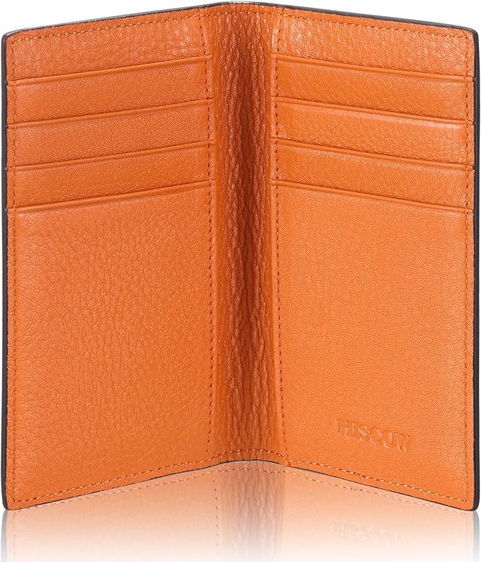 Slim Leather Credit Card Holder for Men & Women 8cc, Italian Calfskin (Pebbled Whiskey)