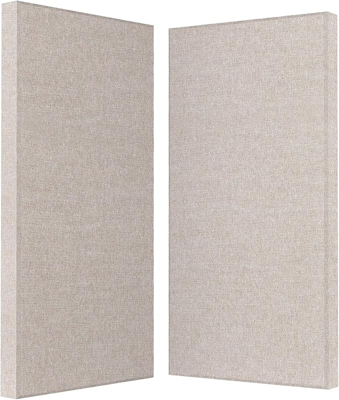 2” Thick Acoustic Panels with Hanging Hardware, 2 PCS 47.2” x 23.6” Fiberglass Sound Absorbing Panels for Home Theater Church Office Wall, Linen