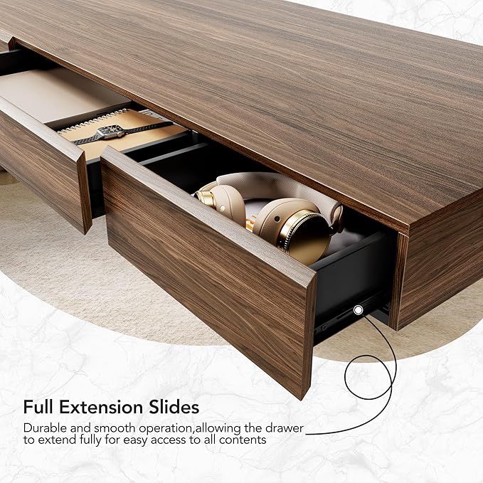 HUANUO 48 Inch Standing Desk with Drawers, Electric Adjustable Height Stand Up Desk with Storage, Whole-Piece Board Computer Workstation for Home Office, Black Walnut