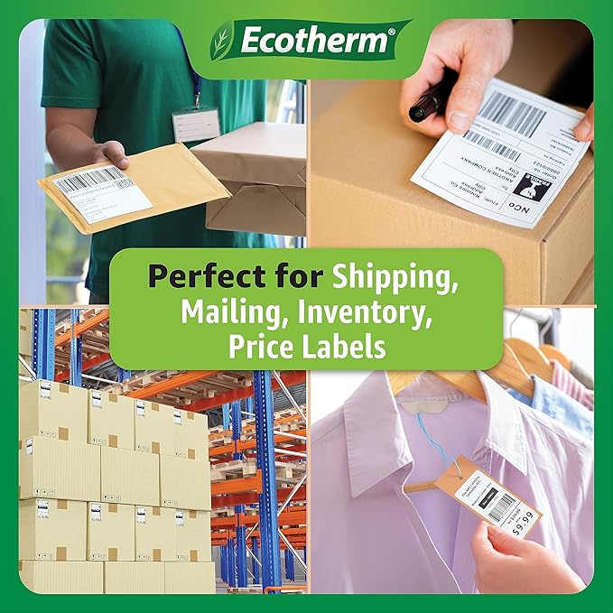 4" x 1" Thermal Labels | 4 Rolls | 5360 Labels | fits Zebra, Munbyn, Rollo, Godex, Arkscan, iDPRT, Offnova Thermal Label Printers and More | Blank White Adhesive Stickers by Ecotherm