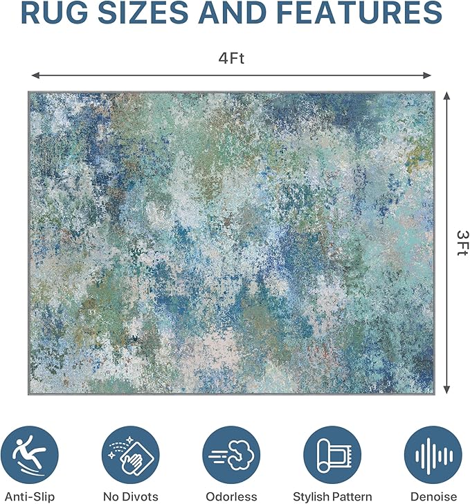 Office Chair Mat for Hardwood Tile Floor, Abstract 36"X 48" Desk Mats for Office Chair on Rolling Chairs Carpet, Desk Anti-Slip 1/5" Thick Rug for Computer Chair, Thin Low-Pile Floor Mat, Blue Green