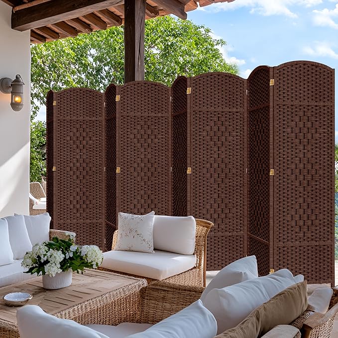 DURASPACE 8 Panel Room Divider, 6ft Tall Folding Privacy Screen, 360°Rotation, Hand-Woven Freestanding Wood Partition for Room Separation
