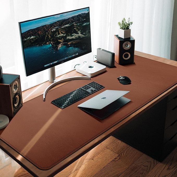 CENNBIE Leather Desk Mat 39.3"x19.6", Extra Large Desk pad,Large Office Writing Desk Computer Leather Mat Mousepad,Waterproof (Brown)