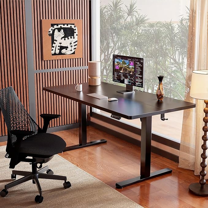 ErGear Height Adjustable Electric Standing Desk, 47.2 x 23.6 Inches Sit Stand up Desk with 1.18" Thickness Whole-Piece Desktop, Memory Computer Home Office Desk (Black Rattan)