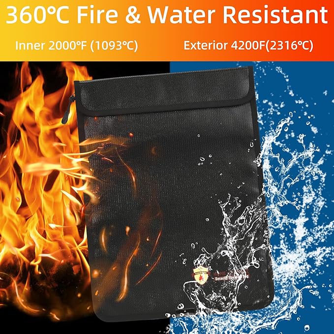 2 Pcs Fireproof Waterproof Document Bag(2000℉) – Fire & Waterproof Money Pouchfor for Cash w/Zipper – Safe Storage for A4/A5 Documents Holder, File, Cash, Jewelry, Passport, Tablet, Laptop
