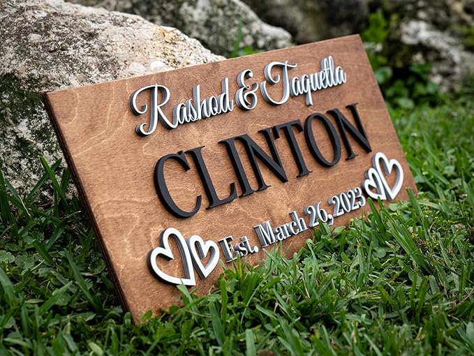 Custom Family Name Sign | Personalized Wooden Wedding Gift | Rustic Last Name Wood Plaque | Established Date Sign |Аnniversаrу (Clinton Style)