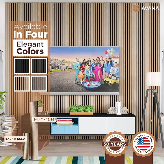 Avana Modern Acoustic Wood Wall Panels – 47.2 X 12.6 Inch White Oak Acoustic Panels 2 PCs – Wall Panels For Interior Wall Decor For Homes, Offices, Studios – Sturdy And Durable Wood Panels For Wall