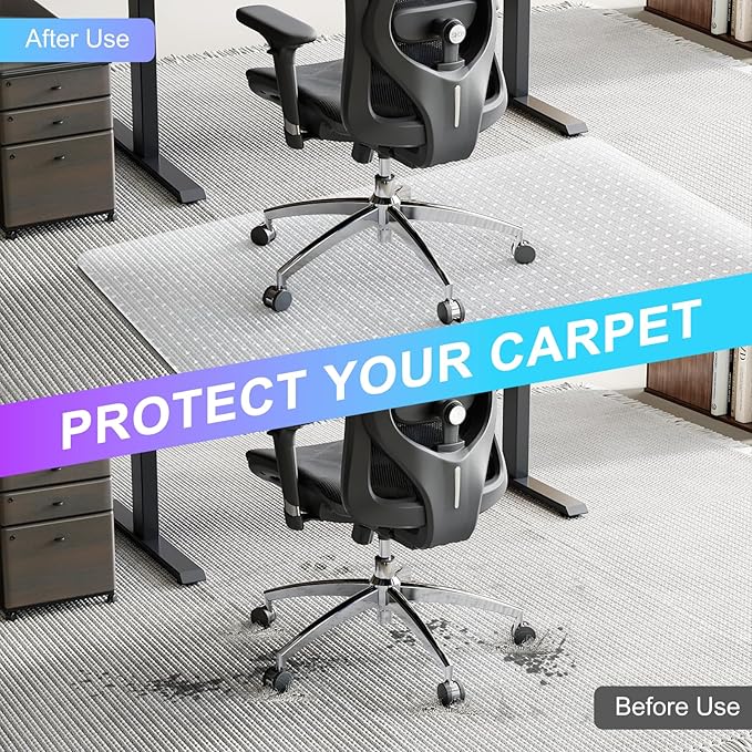 Vicwe Office Chair Mat for Carpet, 46''x 60'' Heavy Duty Chair Mat for Carpeted Floors, Easy Rolling Hard Mat for Office Chair on Carpets, Anti-Slip Carpet Protector Mat Clear,Ship Flat