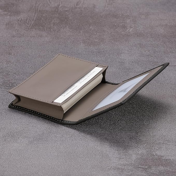 Leather Business Card Case Holder for Men & Women, Italian Calfskin