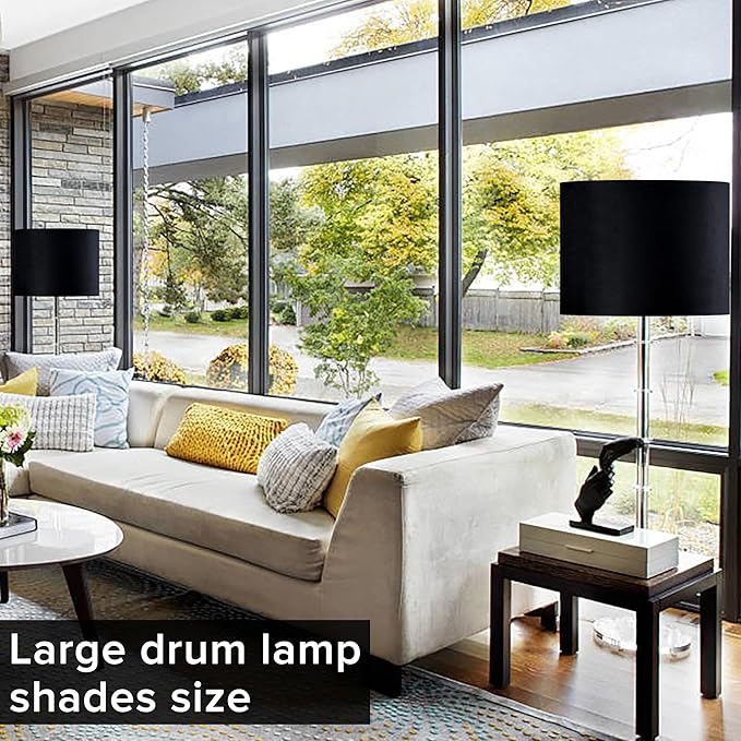 GO&SO Black Velvet Lamp Shades Set of 2 Large Drum Lampshades -16" Top x 16" Bottom x 12" High(Spider) Traditional Fabric Lamp Shade for Table Lamps - Replacement Lampshade - Assembly Required