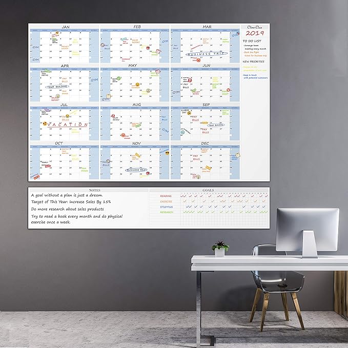 CLEVER CLEAN Large Dry Erase Wall Calendar - 48"x58" 12-month 2026 Undated Yearly Calendar for Home, Office, School Projects - Jumbo Laminated Task Organizer