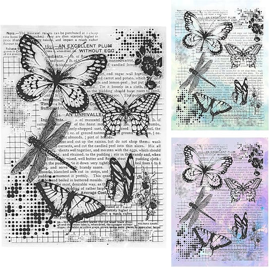UCEC Retro Butterfly Vintage Stamps for Crafting, Clear Stamps for Card Making, Silicone Clear Travel Stamp for Journals DIY Scrapbooking Journal Home Decoration, 7.87x5.91inch, 1 Sheet