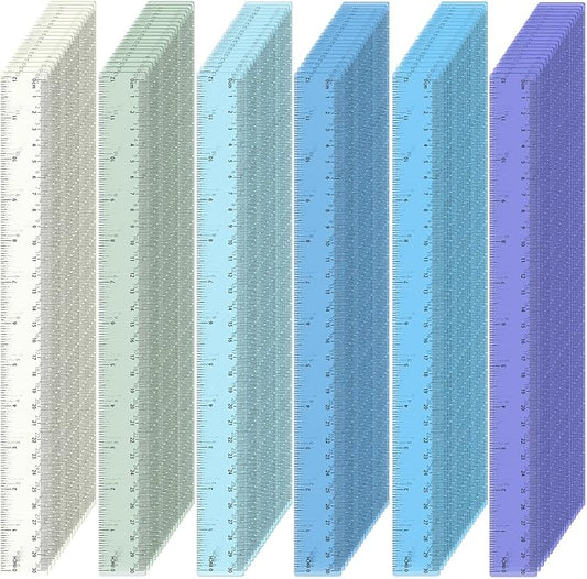 ForraFun 120 Pcs 12 Inch Plastic Ruler Bulk Colorful Transparent Ruler with Imperial and Metric Scales for Back School Office Supplies Home Tool Operation Measuring Drawing(Ocean Colors)