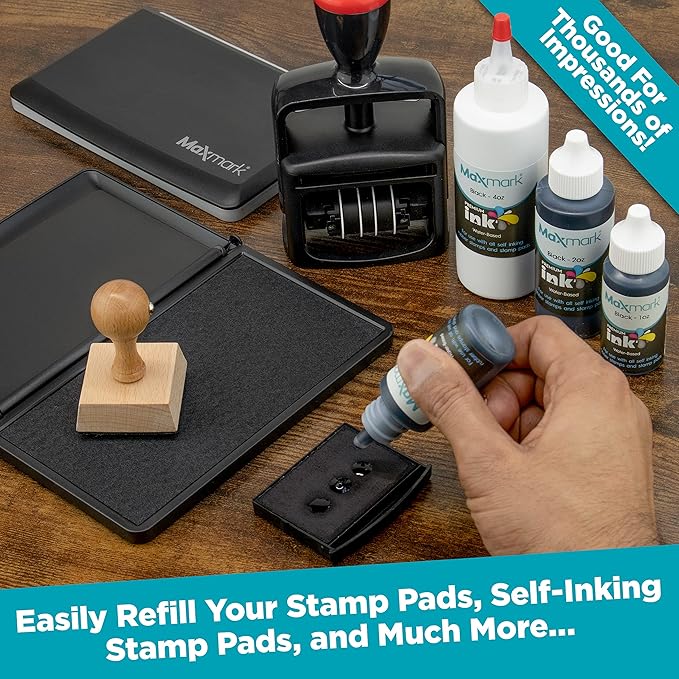 MaxMark Premium Refill Ink with Control Tip Bottle for Self-Inking Stamps, Blue Color - 2 oz.