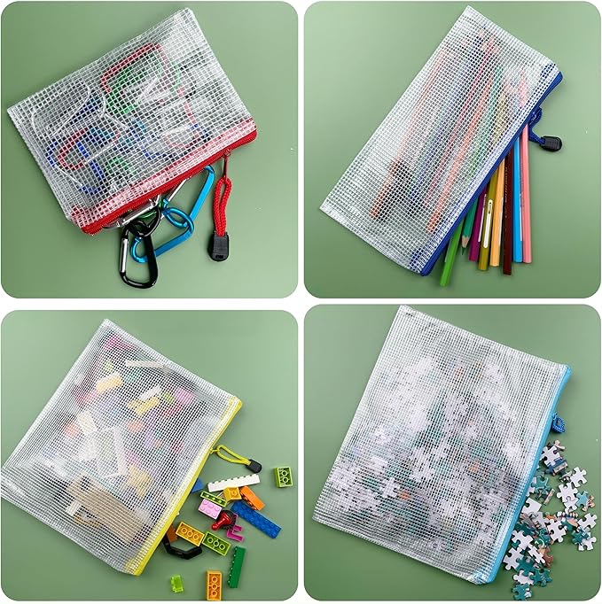 Oaimyy-18 Pcs,Plastic Mesh Zipper Pouch Document Folders Bag Zipper Zip File Folders for Office Supplies, Travel,Organizing Storage (6 Sizes, Black)