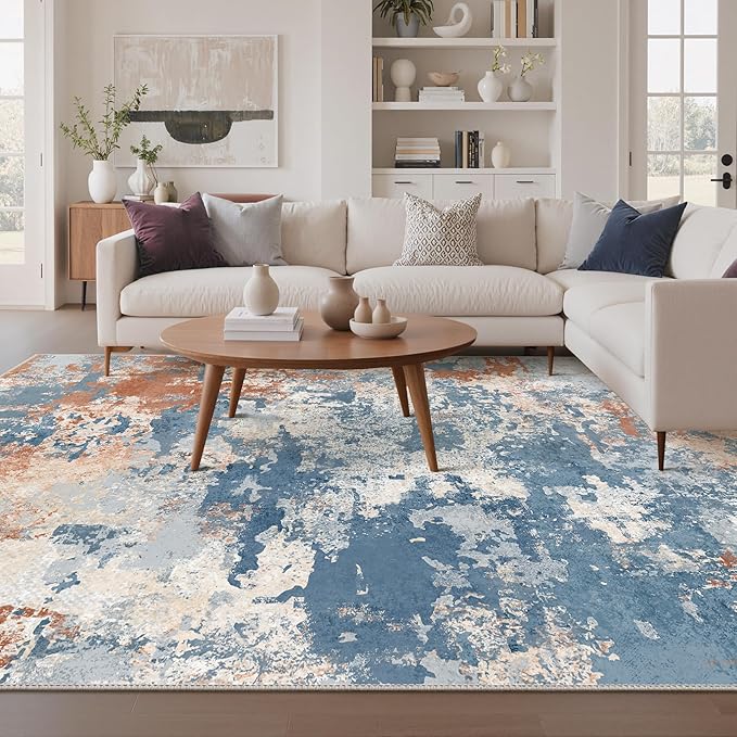 GENIMO Washable Rugs 8x10 Area Rugs for Living Room Bedroom, Modern Lightweight Rug Ultra Soft Indoor Area Rugs 8x10 for Dining Room, Low Pile Carpet with Non Slip Backing, Blue Red