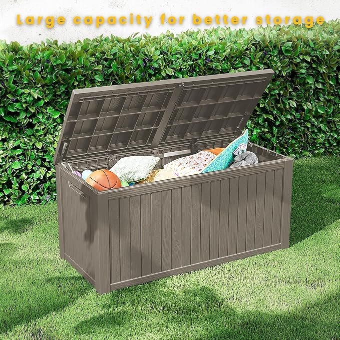 PATIOEASY 200GAL Deck Box -Grey，Waterproof Outdoor Storage Binfor Patio Furniture，Garden Patio Furniture， Outdoor