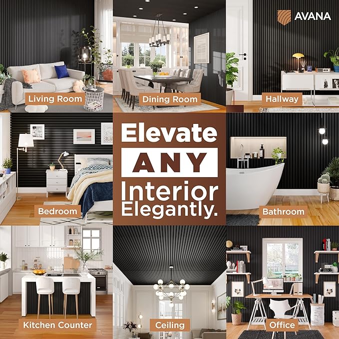 Avana Acoustic Wood Wall Panels – 94.4 x 12.6 Inch Black Oak Acoustic Panels 2 PCs – Wall Panels For Interior Wall Decor For Homes, Offices, Studios – Pleasing Decorative Wood Panels For Wall