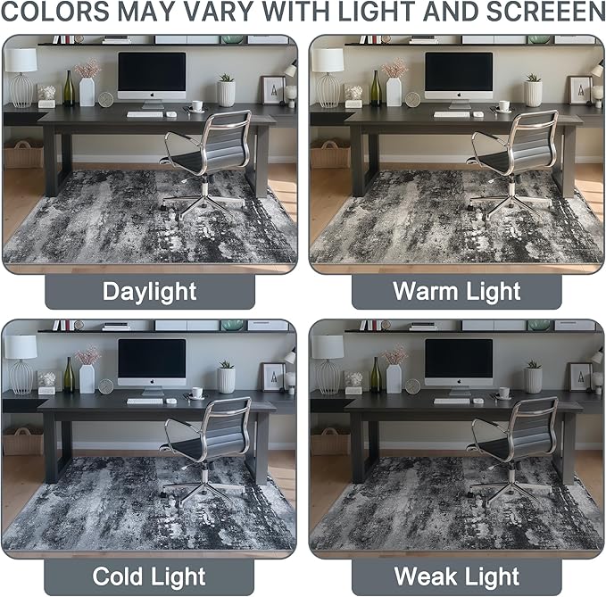 Office Chair Mat for Hardwood Tile Floor, Abstract 36"X 48" Desk Mats for Office Chair on Rolling Chairs Carpet, Desk Anti-Slip 1/5" Thick Rug for Computer Chair, Thin Low-Pile Floor Mat, Dark
