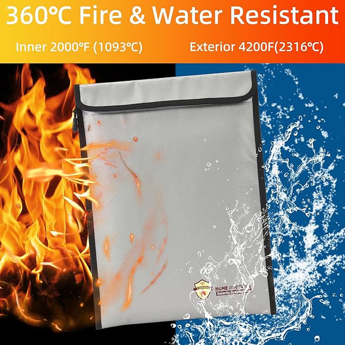 2 Pcs Fireproof Document Bag (15 x 11 inch), Waterproof Fireproof Money Bag for Cash with Zipper, Fire Safe Envelope Bag for Cash, Valuables, Legal Documents