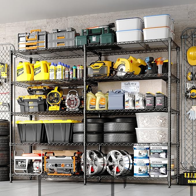 MilleLoom 5-Tier Storage Shelves, 60"W Metal Shelving Unit Heavy Duty Adjustable Garage Corner Wire Rack, H-Shaped/L-shaped Shelf for Kitchens, Pantry Rooms, Basement Storage,13.8"D x 60"W x 70.5"H