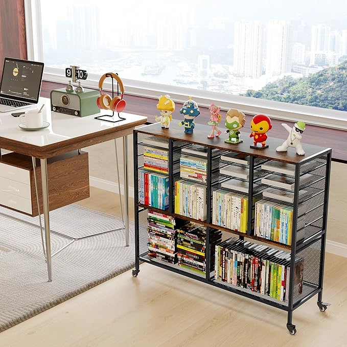 EasyPAG Rolling File Cart with 24 Slot Mail Organizer, Under Desk Storage with Hanging File Rack for Letter/Legal Folders, Mobile Filing Cabinet Printer Stand for Office Home Classroom, Black