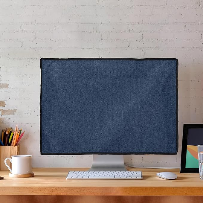 kwmobile Dust Cover for 27-28" Monitor - Linen Monitor Display Protector - Protect Your Computer Screen - Blue Grey