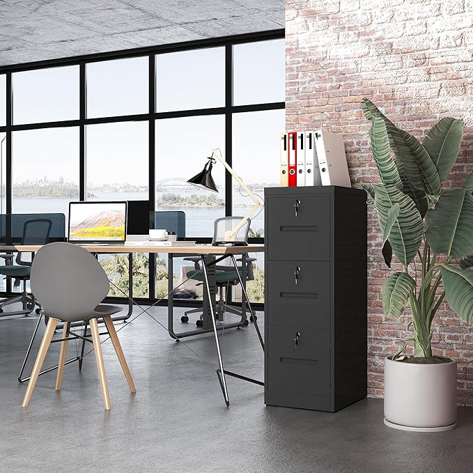 OPTYMIRA 3 Drawer Metal File Cabinet with 3 Unique Locks Heavy Duty Locking File Cabinets Home Office Steel Filing Cabinet Vertical File Cabinets for Legal/Letter Size File,Assembly Required