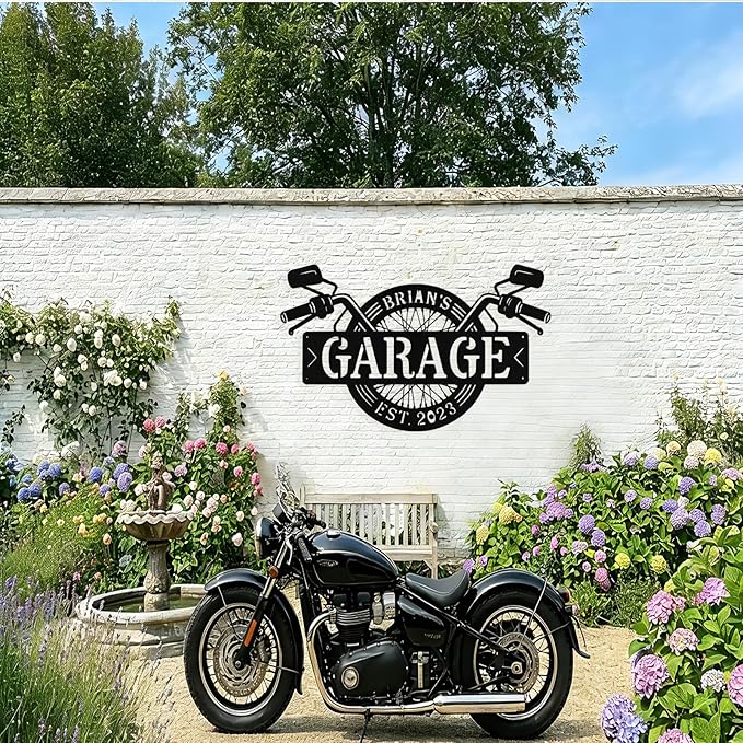 Custom Motorcycle Wheel Metal Signs Personalized Biker Name Sign Custom Garage Decor Motorbikes Wall Art Decor Motorcycle Sign Men Room Decorate Gifts for Men Husband Rider