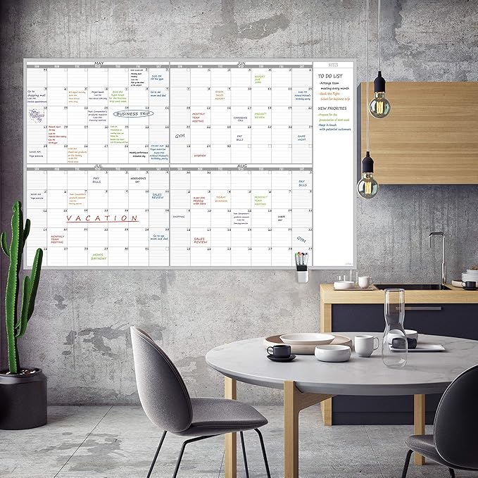 Large Dry Erase Wall Calendar 60" x 38" - Premium New Laminate - Blank Undated, Reusable & Erasable 4 Month Planner -Classroom, Office, Project & Family Schedule