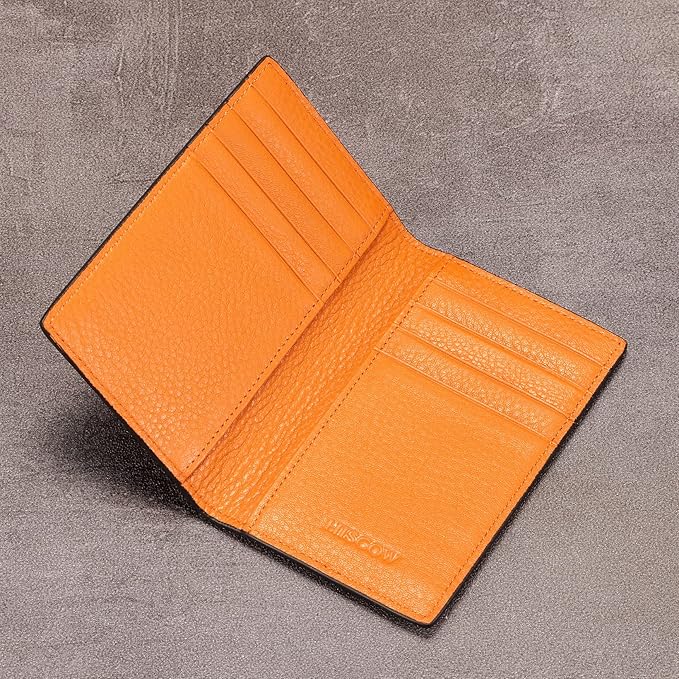 Slim Leather Credit Card Holder for Men & Women 8cc, Italian Calfskin (Pebbled Whiskey)