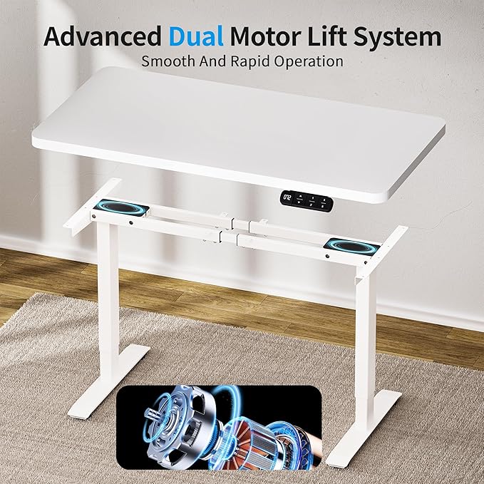 BIZUM Dual Motor Electric Standing Desk Frame with Memory Controller, Computer Memory Desk Adjustable Table Legs Up to 47.2" for Home Office, Reg White