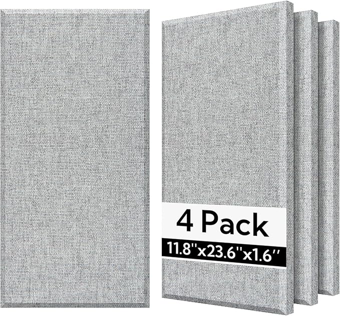 Olanglab Fiberglass Acoustic Wall Panels 4 Pack, 11.8'' x 23.6'' Sound Panels, Fabric Wrapped Sound Proof Panels for Walls (Light Gray)