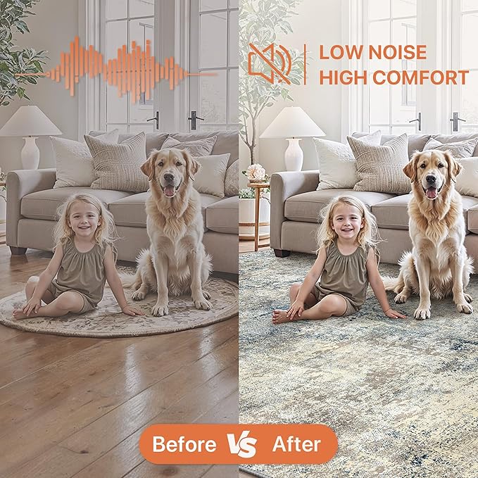 GENIMO Washable Area Rugs for Living Room, 10x14 Modern Non Slip Rugs, Low Pile Lightweight Soft Print Rug for Bedroom, Dining Room, Home Office, Blue Grey Beige