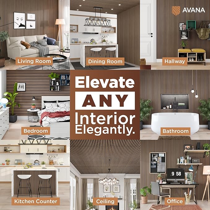 Avana Acoustic Wood Wall Panels – 94.4 x 12.6 Inch Smoke Walnut Acoustic Panels 2 PCs – Wall Panels For Interior Wall Decor For Homes, Offices, Studios – Pleasing Wood Panels For Wall