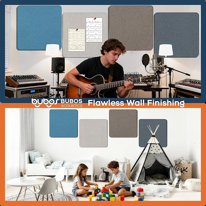 BUBOS 4 PCS Acoustic Panels,Fabric Soundproof Wall Panels,Self-adhesive Sound Absorbing Panels for Studios, Office, Home Theater (Mistral, 23.6''x23.6'')