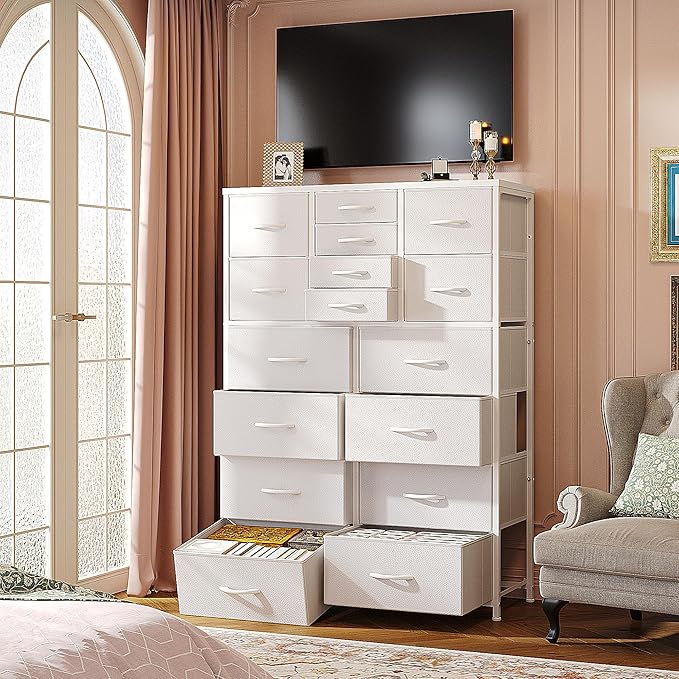Romorgniz 57“H Dresser for Bedroom with Multiple Drawers,Dressers & Chests of Drawers for Bedroom,Large White Dresser, Sturdy Metal Frame & Wood Top,Entryway, Hallway